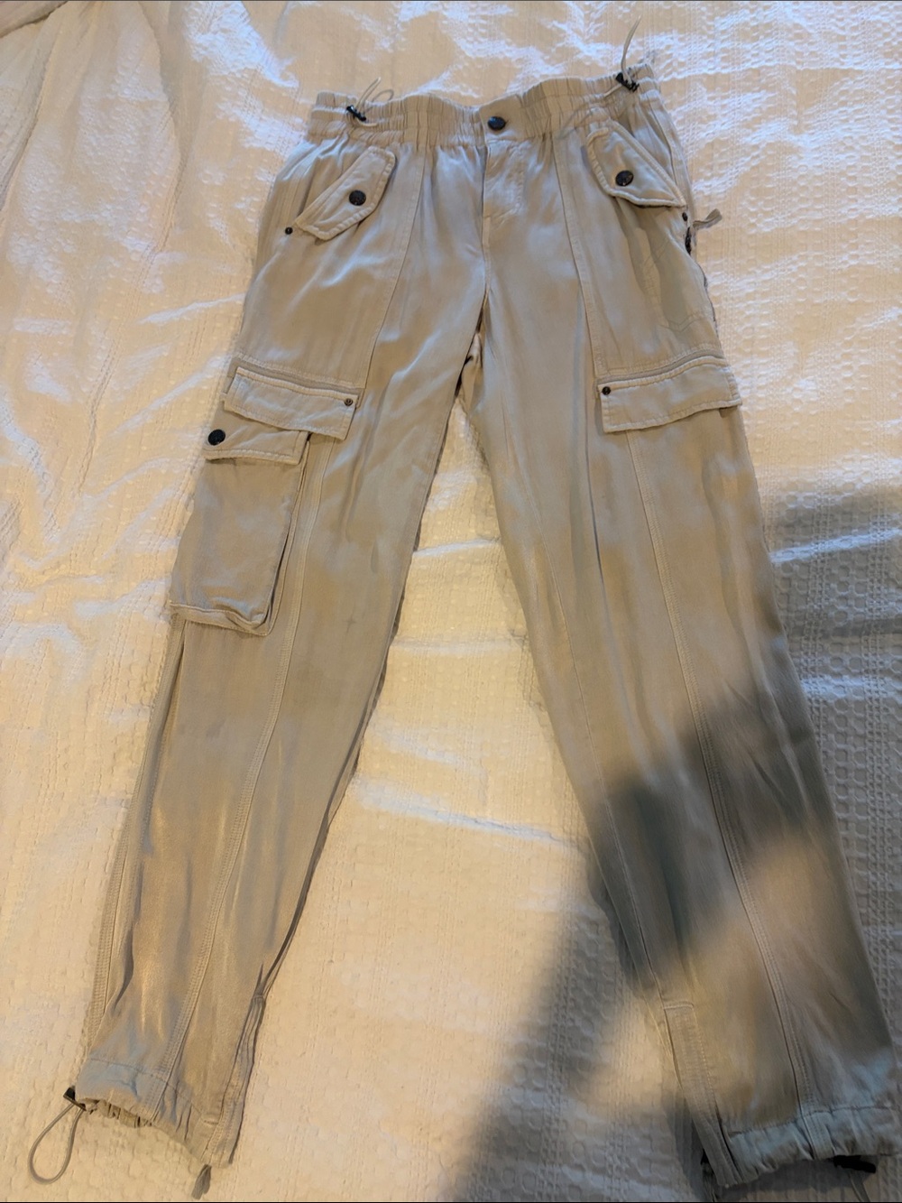 Casual Beige Cargo Jogger Pants with Drawstring Ankles
